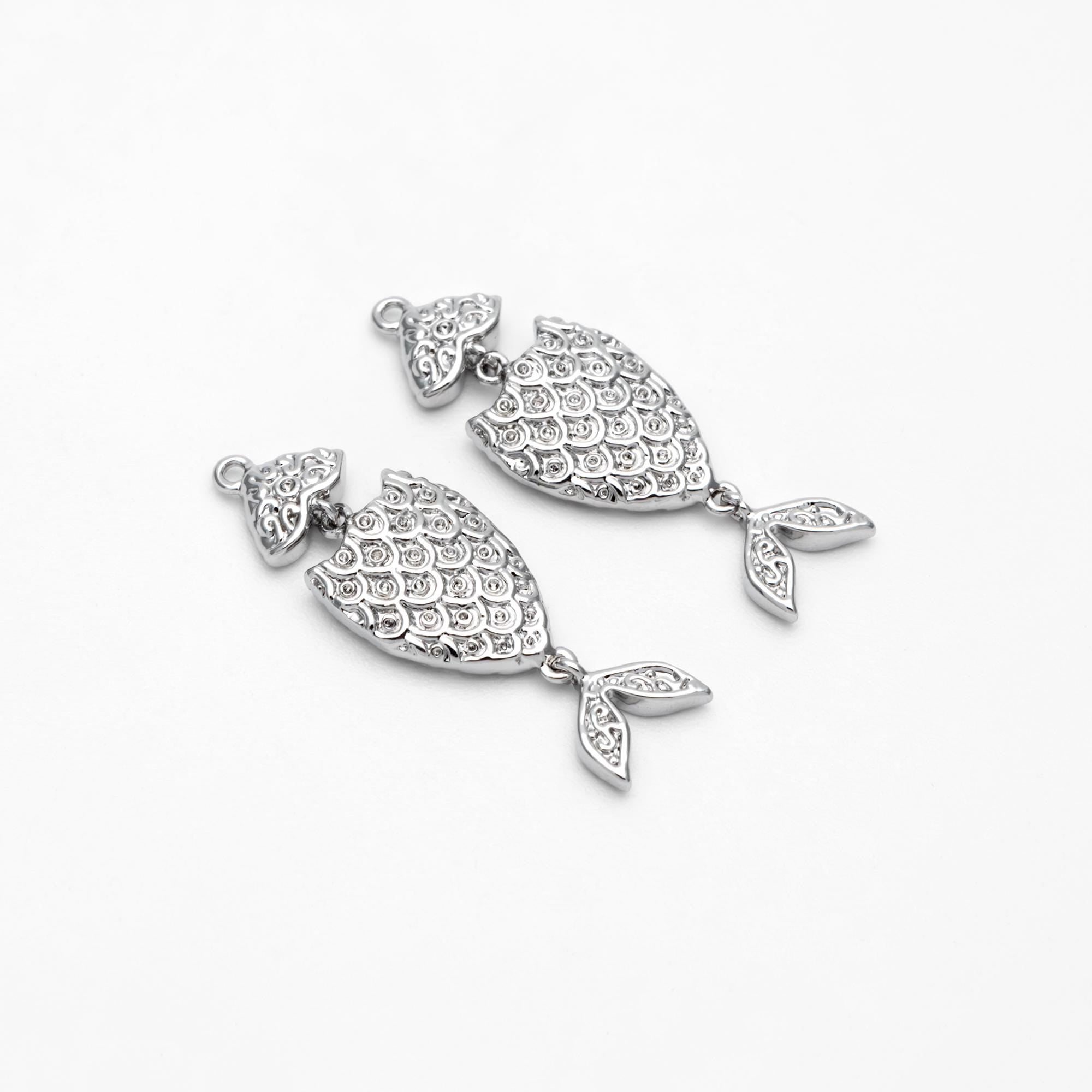 4pcs Gold/ Silver Tone Fish Charms, Gold/ Rhodium Plated Brass, Fish Pendants (GB-2936-C)